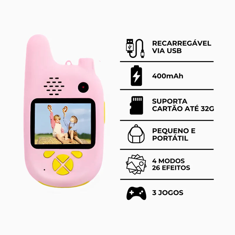 Walkie Talkie Infantil Com Câmera Digital Para Crianças Rosa