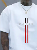 Local
CAMISETA Masculina listra Paris Manga Curta Estampada Malha 30.1 Algodão Estilo Casual Premium Primavera Verão