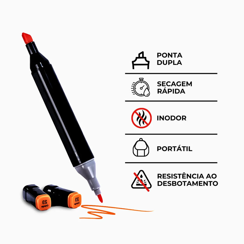 Conjunto De Canetas Marcador Permanente Ponta Dupla 100 Core