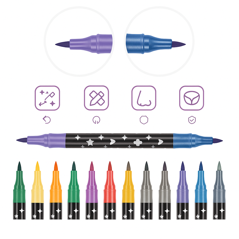 Canetas para Colorir com Glitter 2 pontas com 48 Cores