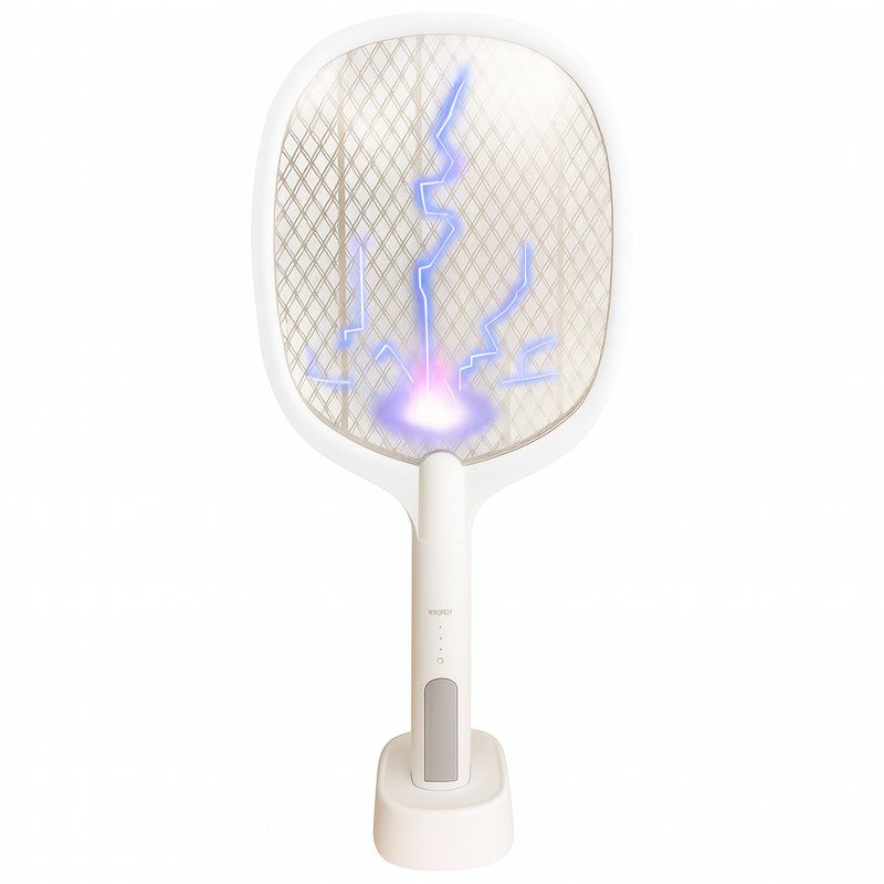 Raquete Elétrica Mata Insetos Recarregável com Base e Luz LE