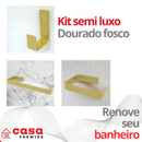 Kit Acessórios Banheiro Conjunto Quadrado 5 Peças Dourado Fosco Dois Cabides Metal