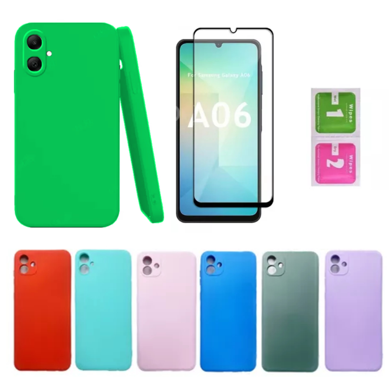 Pelicula Vidro 3D Samsung A06 + Capinha Aveludada Colorida Capa