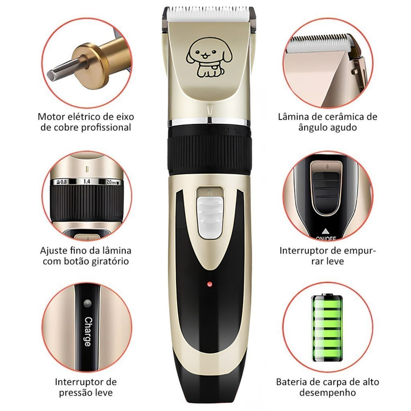 Kit Máquina de Tosar Profissional 11 Peças – Tosador para Cachorros e Gatos, Corte de Pelos Pet